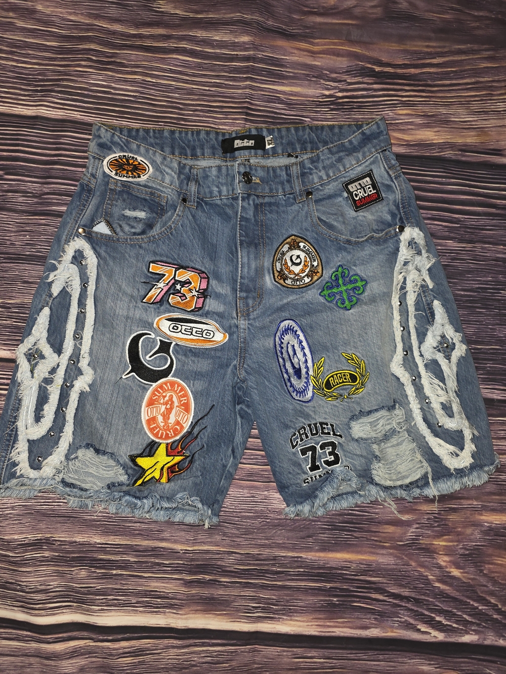 Rockstar Original 'Otto' Distressed Denim Patch Jorts - Men's Size Xl